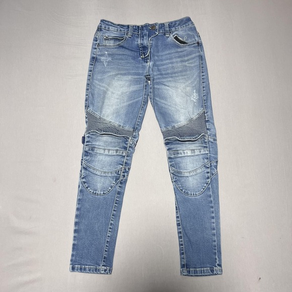 Ugly BROS Motorcycle Jeans Mens 27x27 Blue Biker Knee Panels Slim Fit Distressed